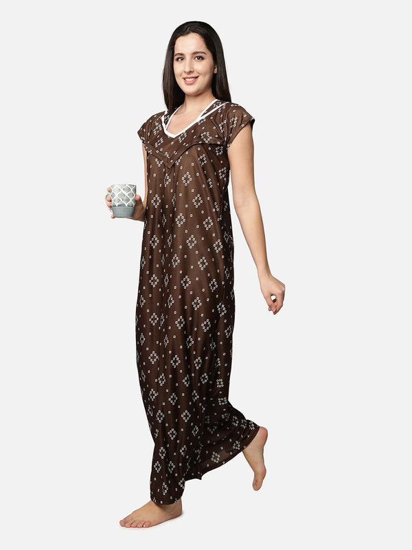 Be You Brown Printed Maxi Nightdress