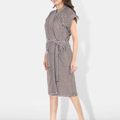 Be You Brown Striped Cotton Drawstring Knee Length Bath Robe-2XL