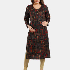 Be You Abstract Printed Round Neck Maternity Kurta