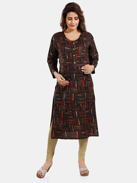 Be You Abstract Printed Round Neck Maternity Kurta