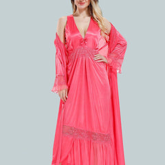 Be You V-Neck Lace Up Details Satin Maxi Nightdress With Robe