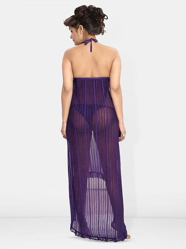 Be You Self Design Net Halter Neck Baby Doll With Brief