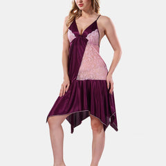 Be You Solid Lace Details Satin Nighty with Robe