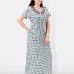 Be You Floral Printed Embroidered Maxi Nightdress