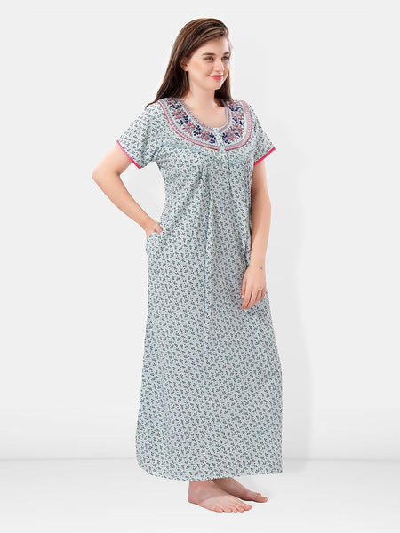 Be You Floral Printed Embroidered Maxi Nightdress