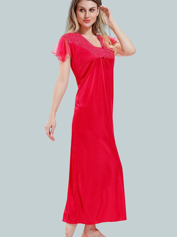 Be You Square Neck Lace Up Details Satin Maxi Nightdress With Robe