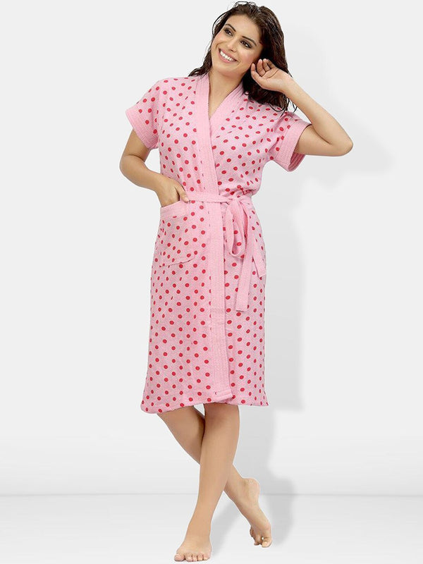 Be You Women Printed Cotton Anti-bacterial Super Soft Bath Robe With Belt