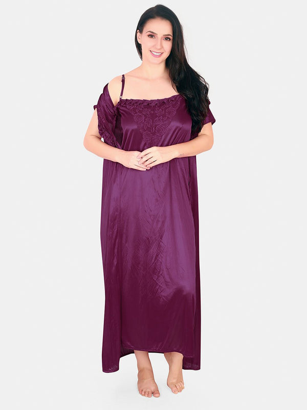 Be You Floral Lace Shoulder Straps Satin Maxi Nightdress With Robe