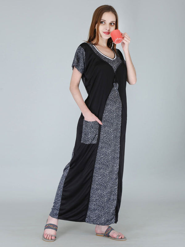 Be You Women Printed Satin Maxi Nightdress