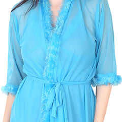 Be You Shoulder Straps Net Nightdress With Robe