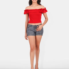 Be You Off-Shoulder Ruffles Cotton Bardot Crop Top