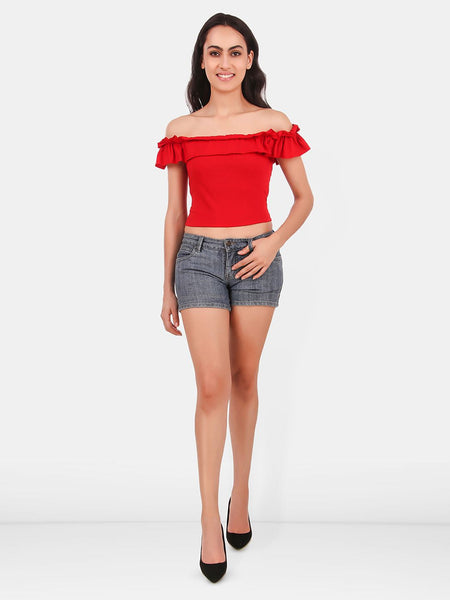 Be You Off-Shoulder Ruffles Cotton Bardot Crop Top