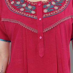 Be You Women Pink Embroidered Maxi Nightdress