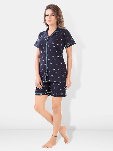 Be You Women 2 Black & White Conversational Printed Night suit