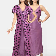Be You Women Conversational Printed Maxi Nightdress With Robe