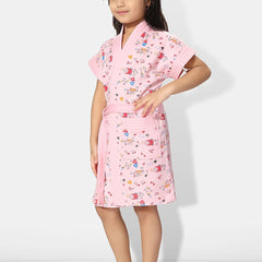Be You Girls Printed Terry Cotton Water Absorbent Bath Robe With Belt