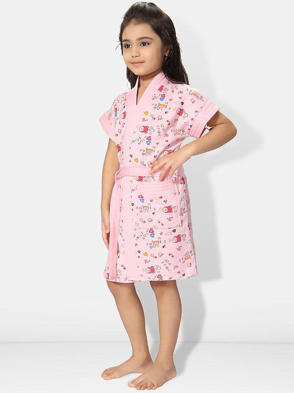 Be You Girls Printed Terry Cotton Water Absorbent Bath Robe With Belt