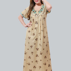 Be You Cream-Coloured Embroidered Maxi Nightdress