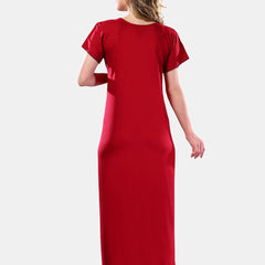 Be You Maroon Round Neck Maxi Nightdress