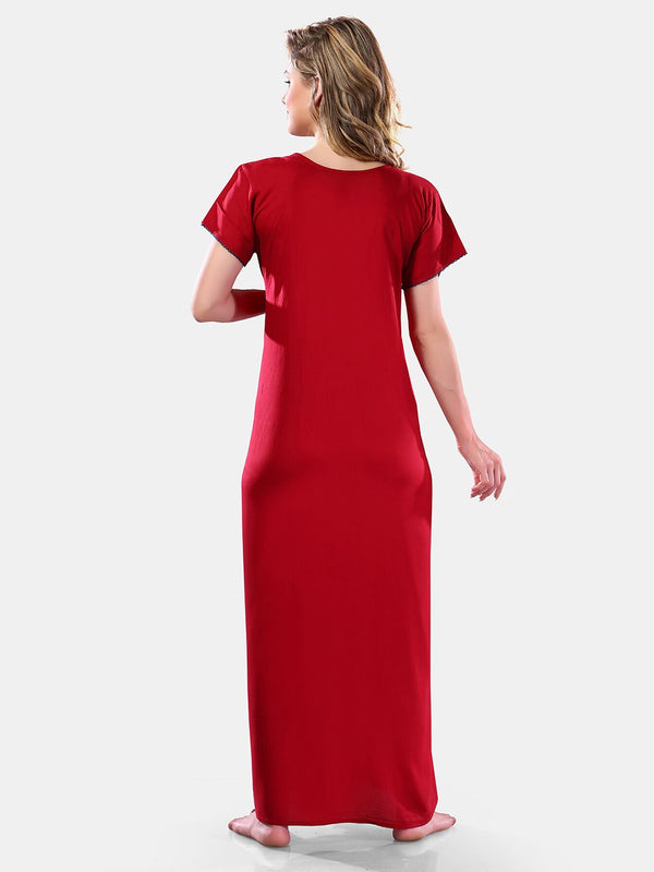 Be You Maroon Round Neck Maxi Nightdress