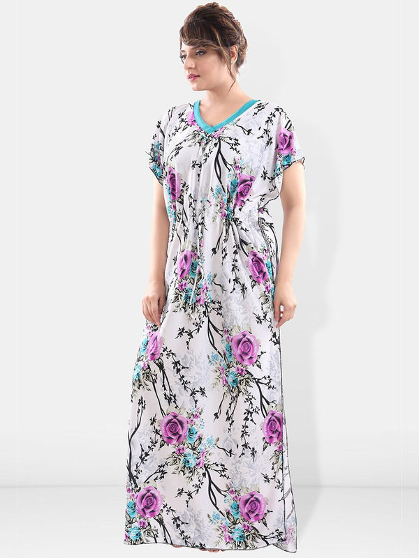Be You Floral Printed Satin Maxi Kaftan Nightdress