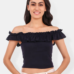 Be You Off-Shoulder Ruffles Cotton Bardot Crop Top