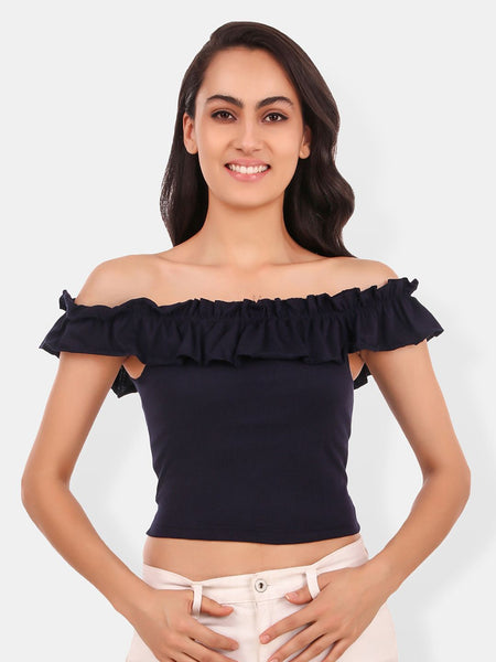 Be You Off-Shoulder Ruffles Cotton Bardot Crop Top
