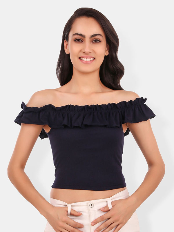 Be You Off-Shoulder Ruffles Cotton Bardot Crop Top
