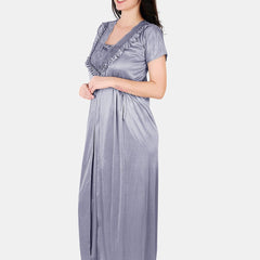 Be You Floral Lace Shoulder Straps Satin Maxi Nightdress With Robe