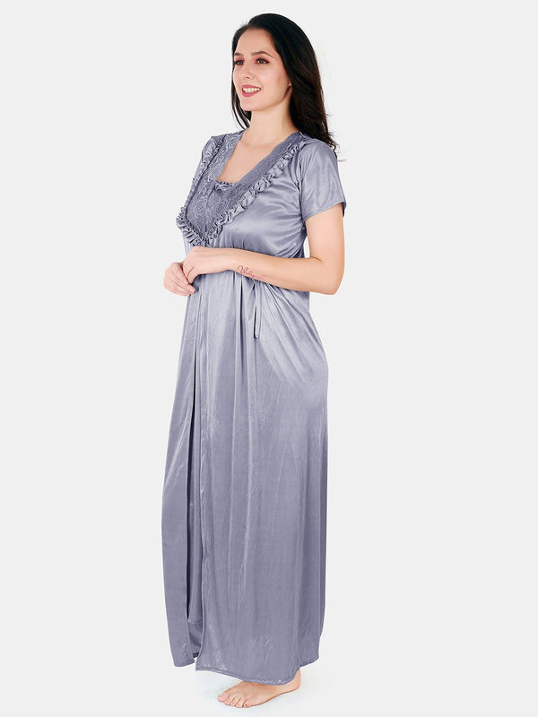 Be You Floral Lace Shoulder Straps Satin Maxi Nightdress With Robe