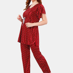Be You Geometric Printed Satin Night Suit