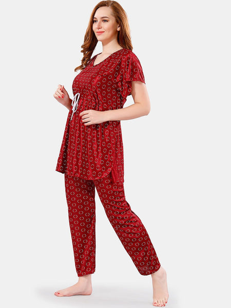 Be You Geometric Printed Satin Night Suit