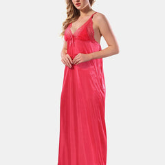 Be You V Neck Lace Up Details Satin Maxi Nightdress With Robe