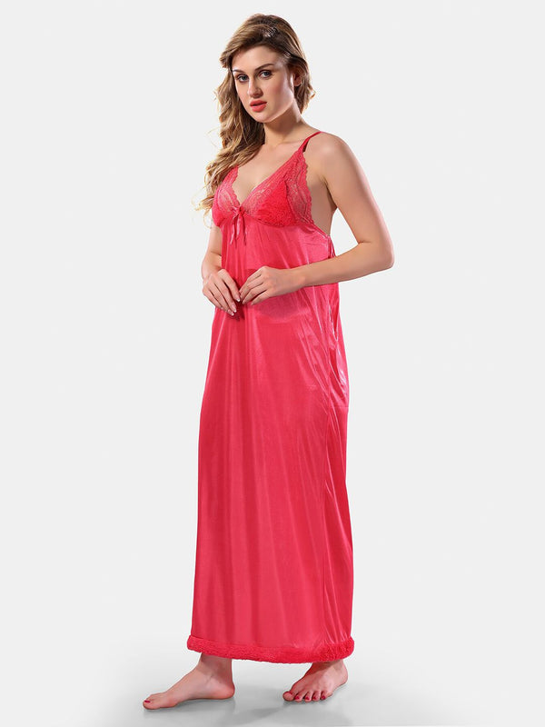 Be You V Neck Lace Up Details Satin Maxi Nightdress With Robe