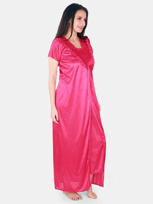 Be You Floral Lace Shoulder Straps Satin Maxi Nightdress With Robe