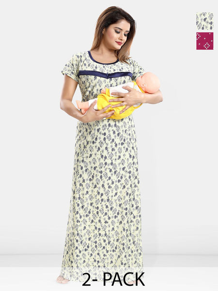 Be You Women Pack Of 2 Printed Maxi Nightdress
