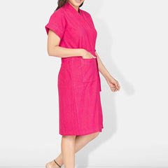 Be You Pink Solid Cotton Drawstring Knee Length Bath Robe
