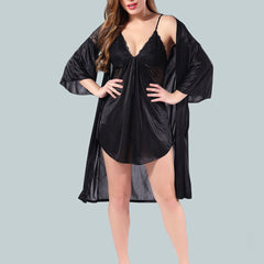 Be You Women Black Nightdress With Robe