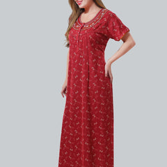 Be You Maroon Embroidered Maxi Nightdress