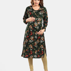 Be You Floral Printed Round Neck Maternity Straight Kurta