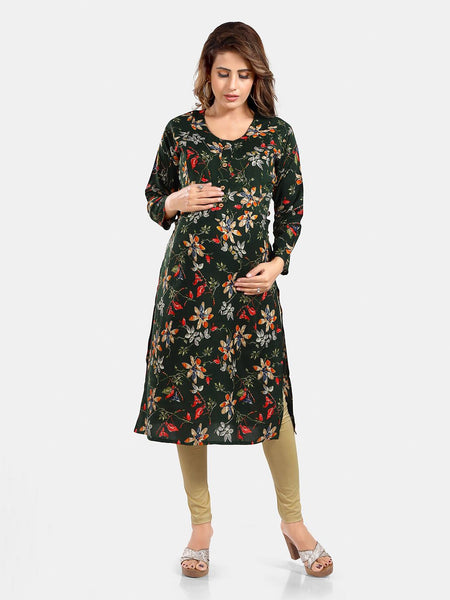 Be You Floral Printed Round Neck Maternity Straight Kurta