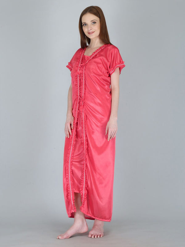 Be You Women Peach-Coloured Maxi Nightdress With Robe