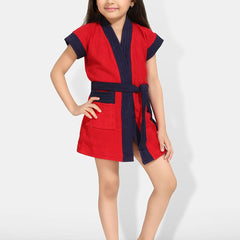 Be You Two Tone Red Solid Cotton Drawstring Knee Length Bath Robe