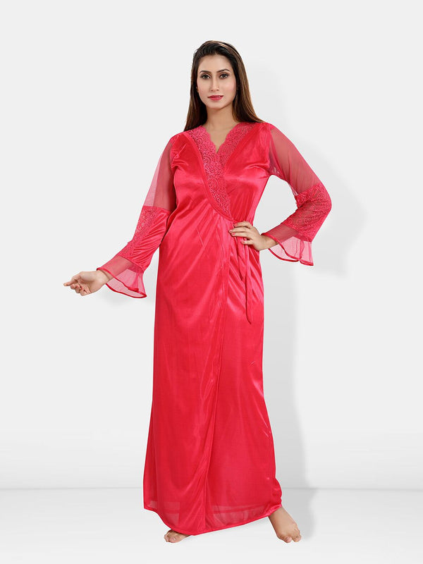 Be You Shoulder Straps Satin Maxi Nightdress With Robe