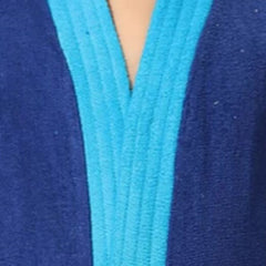 Be You Two-Tone Blue Solid Cotton Drawstring Knee Length Bath Robe