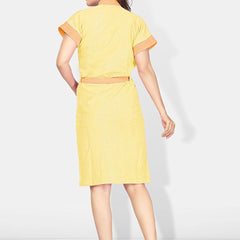 Be You Two-Tone Yellow Solid Cotton Drawstring Knee Length Bath Robe-L/XL