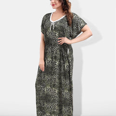 Be You Animal Printed V-Neck Satin Kaftan Nightdress