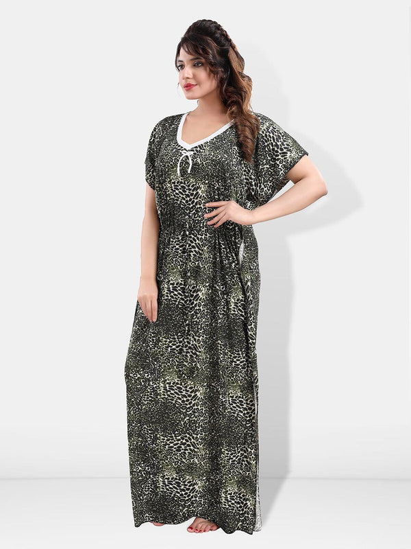 Be You Animal Printed V-Neck Satin Kaftan Nightdress