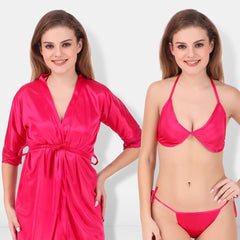 Be You Satin Lingerie Set With Robe BUF-3-PCS-SET-2250-L