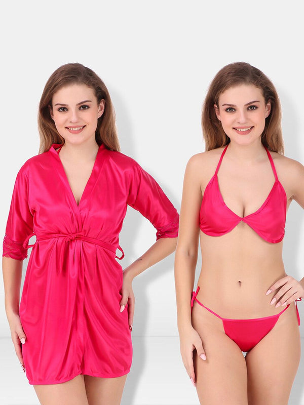 Be You Satin Lingerie Set With Robe BUF-3-PCS-SET-2250-L